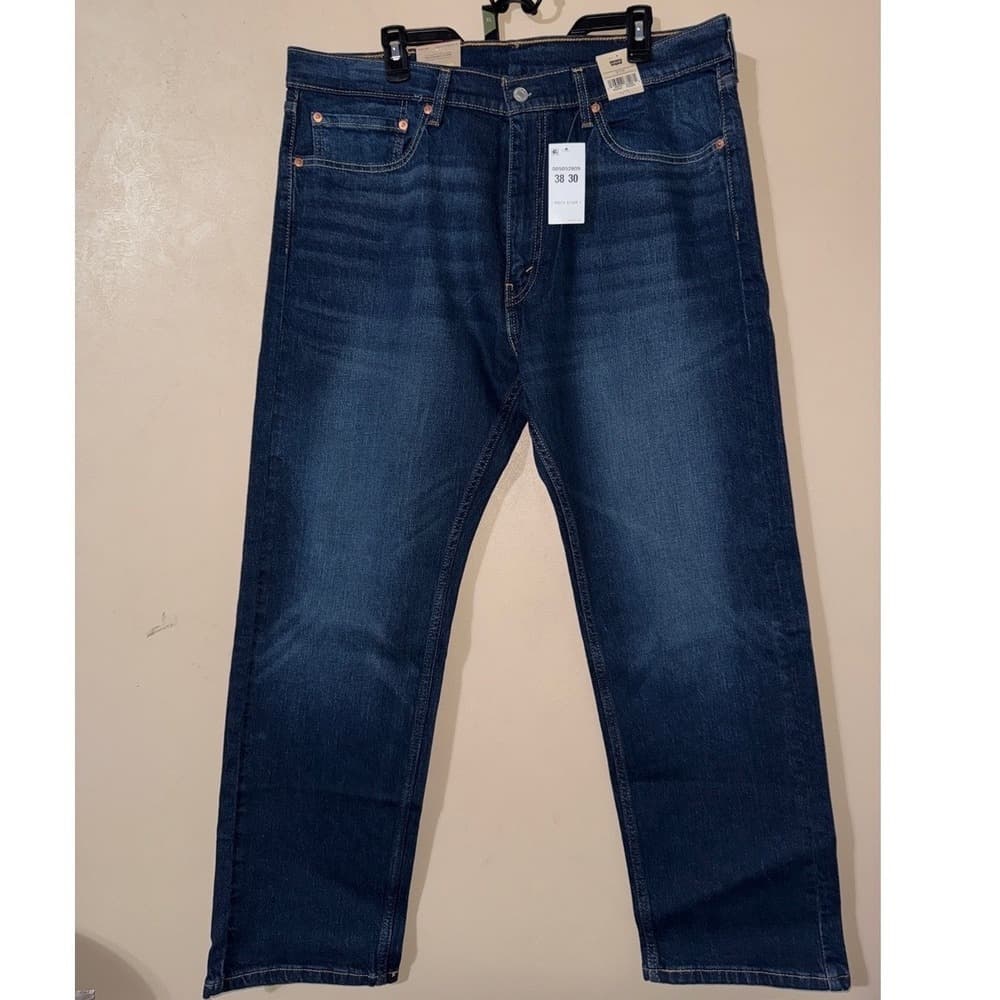 Levis 505 Regular Fit Stretch Jeans Mens 38x30 Dark Indigo Blue Straight Leg NWT
