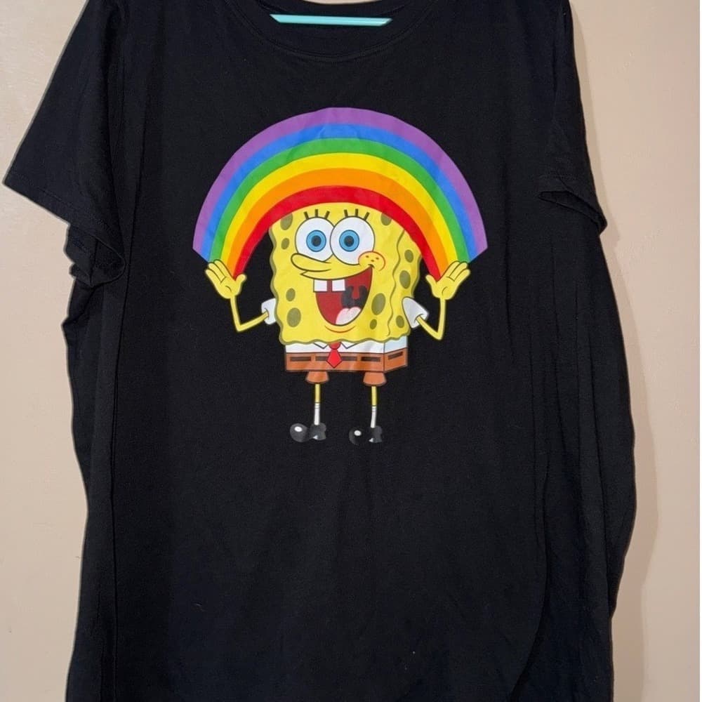 Nickelodeon Spongebob Squarepants Rainbow Imagination Black Graphic Tee Shirt 3