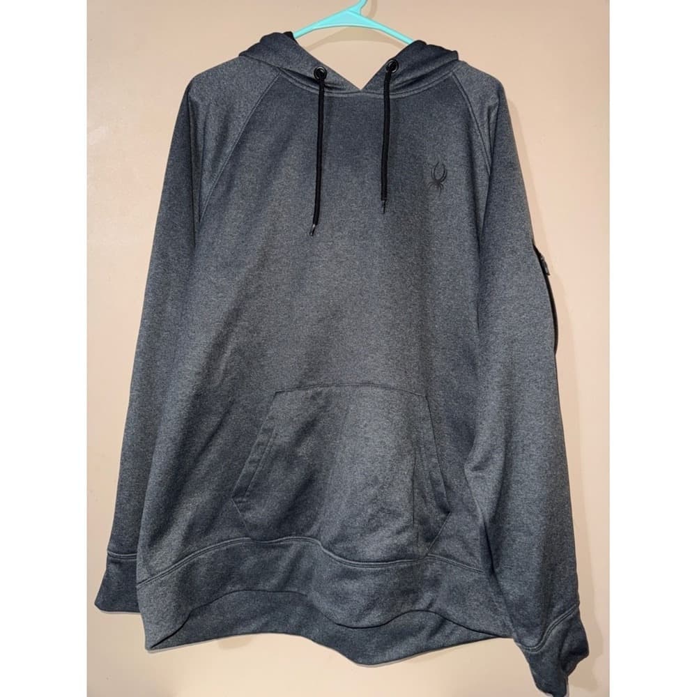 Spyder Active Mens Charcoal Gray Heather Hoodie Raglan Sleeve Zip Pocket XL