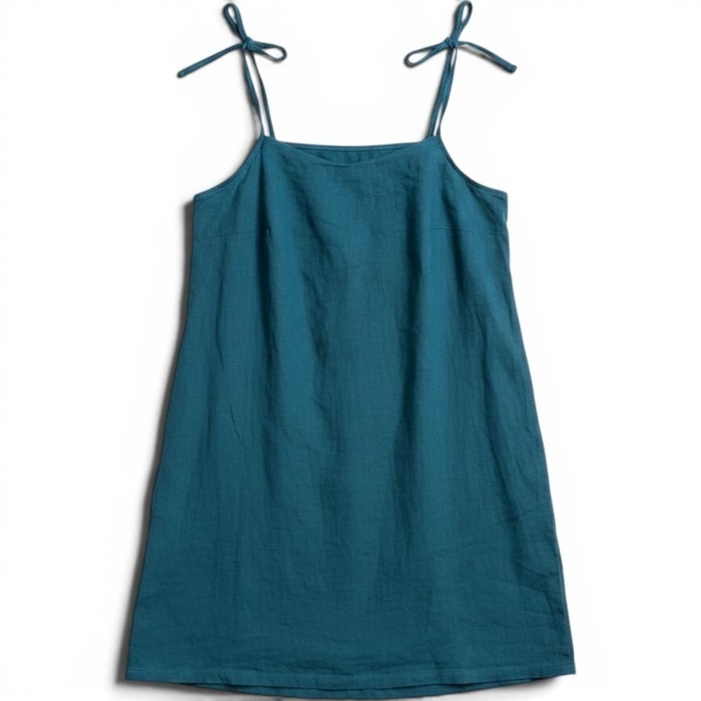 Vitamin A Teal Blue Linen Blend Halter Tie Back Swim Cover Up Mini Dress XXL NEW