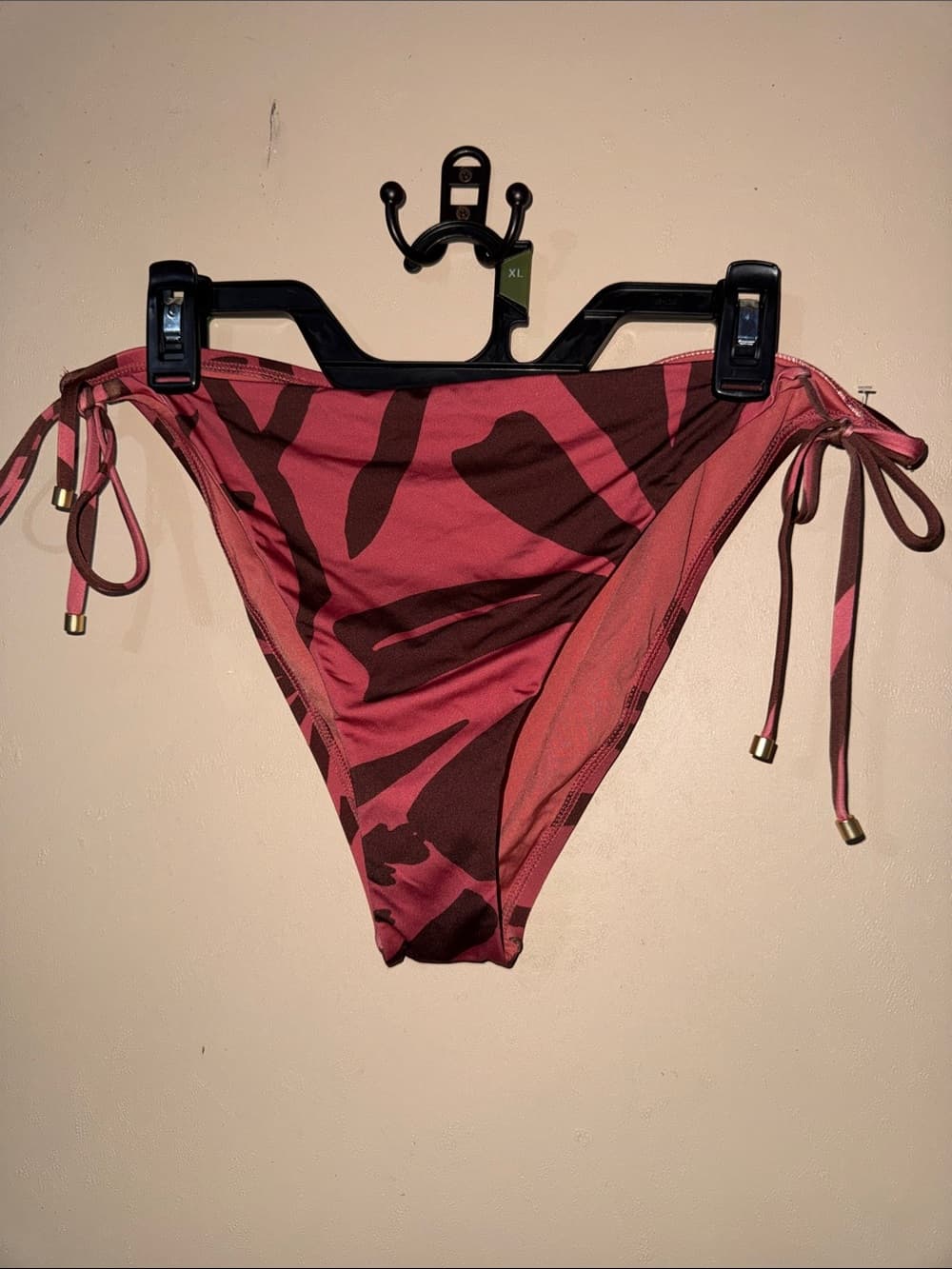 Vitamin A Rose Chocolate Brown Abstract Print Side Tie Bikini Bottom XXL NEW