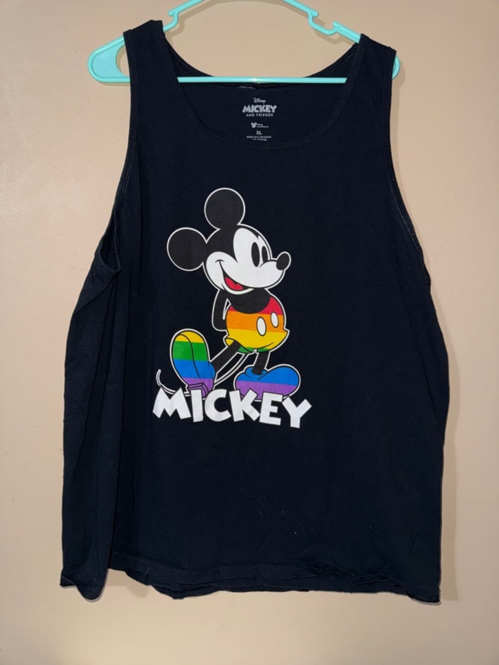 Disney Mickey Mouse Pride Rainbow Graphic Tank Top Black Mens XL Cotton