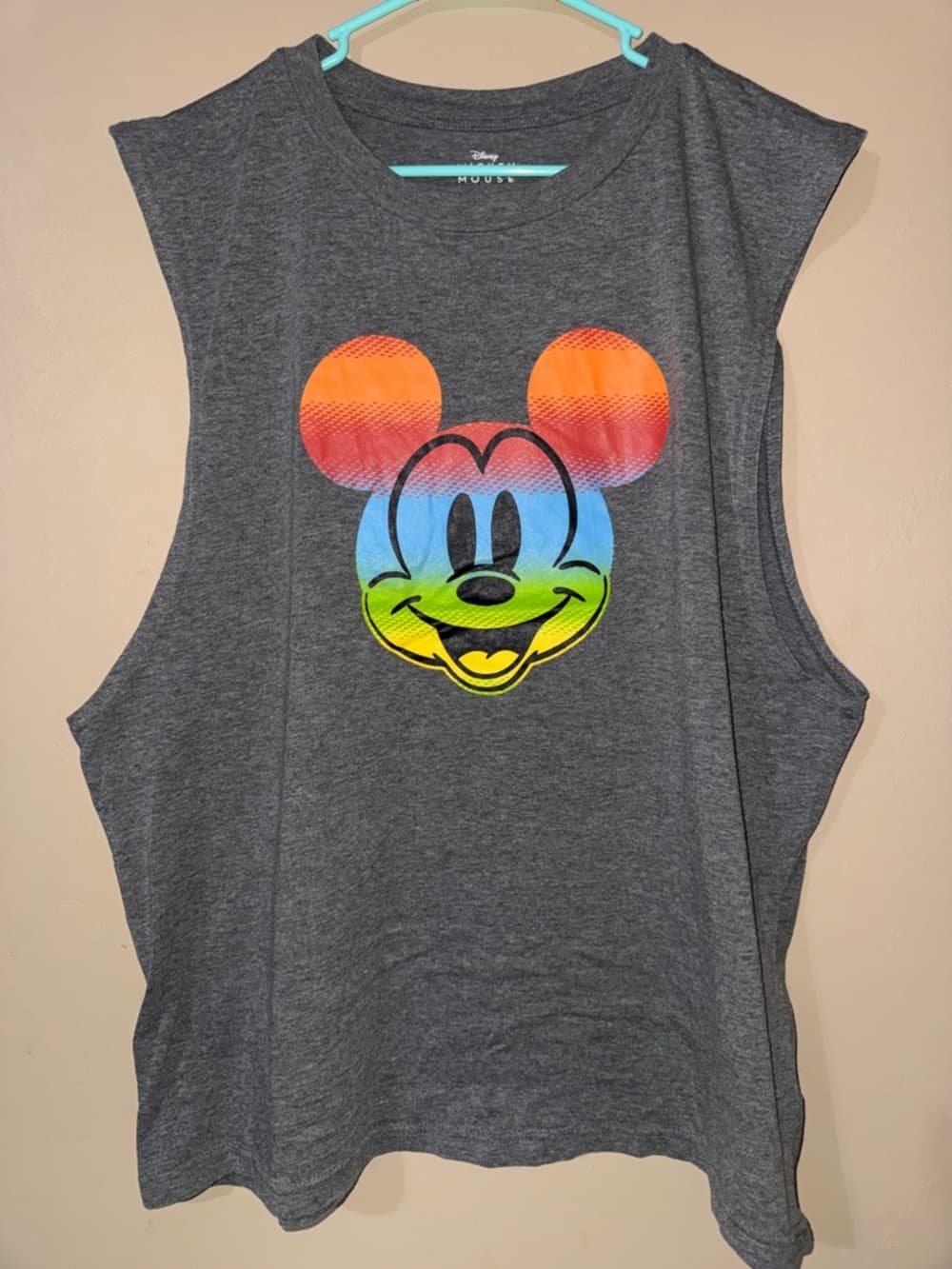 Disney Mickey Mouse Rainbow Graphic Tank Top Gray Mens XL Sleeveless Shirt
