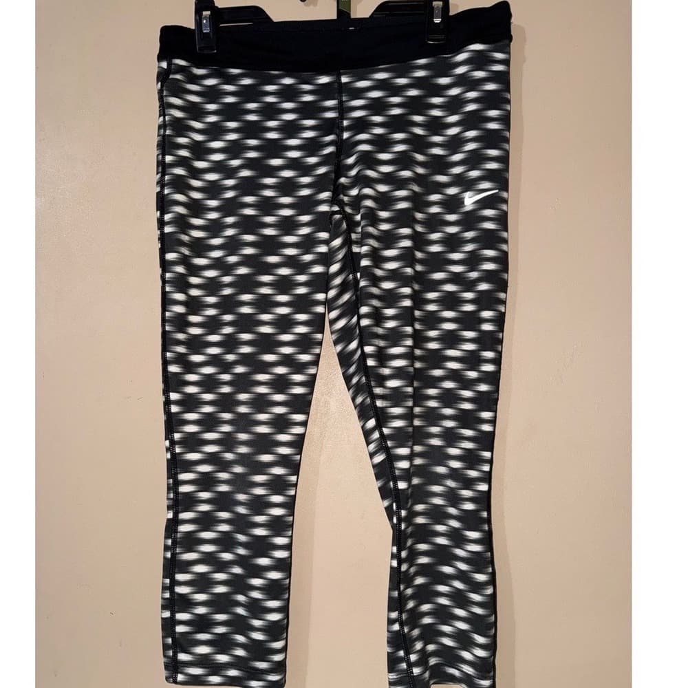 Nike Dri-FIT Womens Large Running Leggings Black White Crop