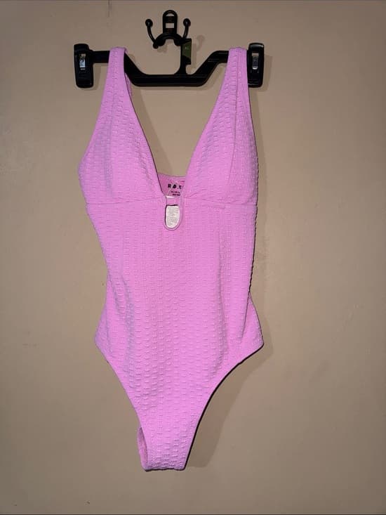 Roxy Haliewa Plunge One Piece Swimsuit Womens XS Lilac Pink NWT Textured