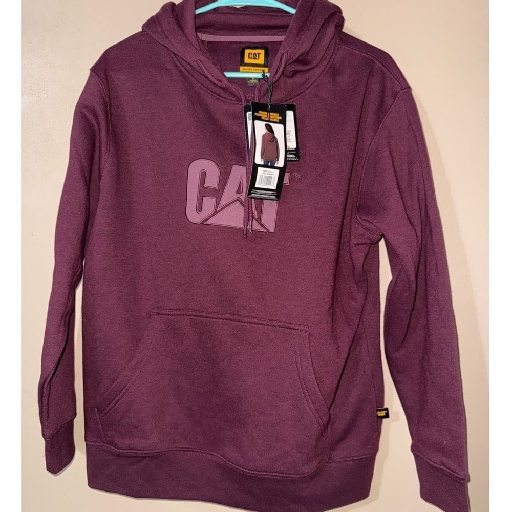 CAT Caterpillar Womens Workwear Hoodie Burgundy Logo Pullover Small 1580115