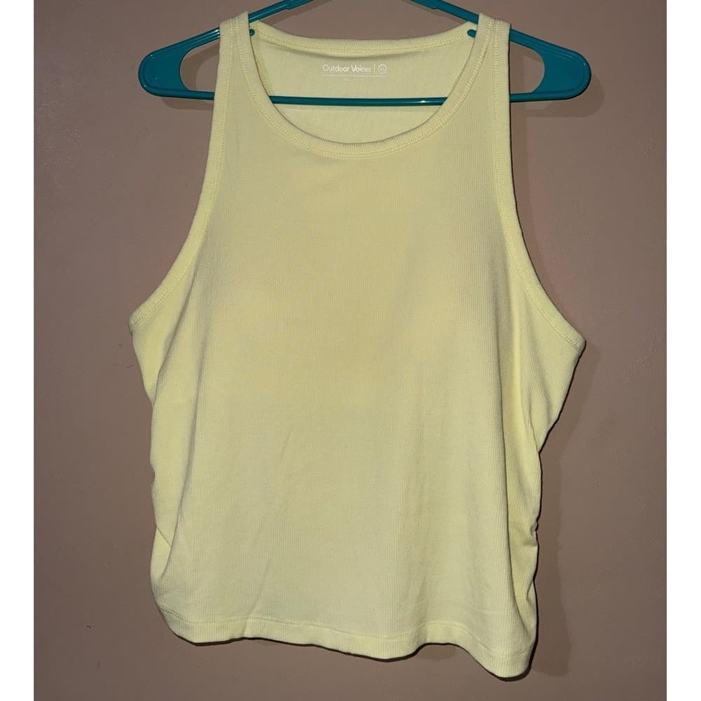 Outdoor Voices Yellow Ribbed Ruched Racerback Tank Top Womens XL
