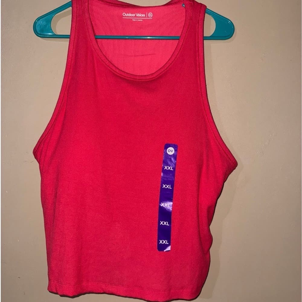 Outdoor Voices Rib Knit Tank Petunia Pink XXL Built In Shelf Bra Removable Cups