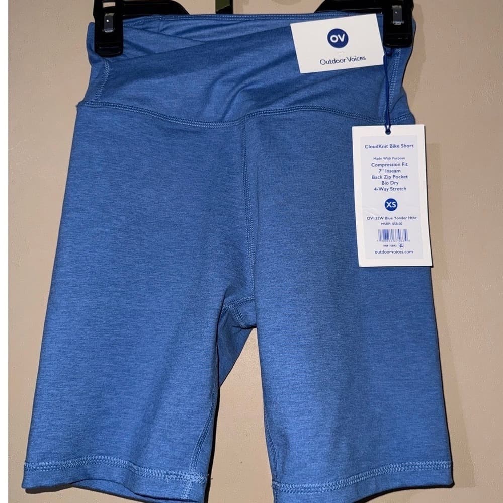 Outdoor Voices CloudKnit Bike Shorts Blue Yonder Heather 7 Inch XS OV132W New