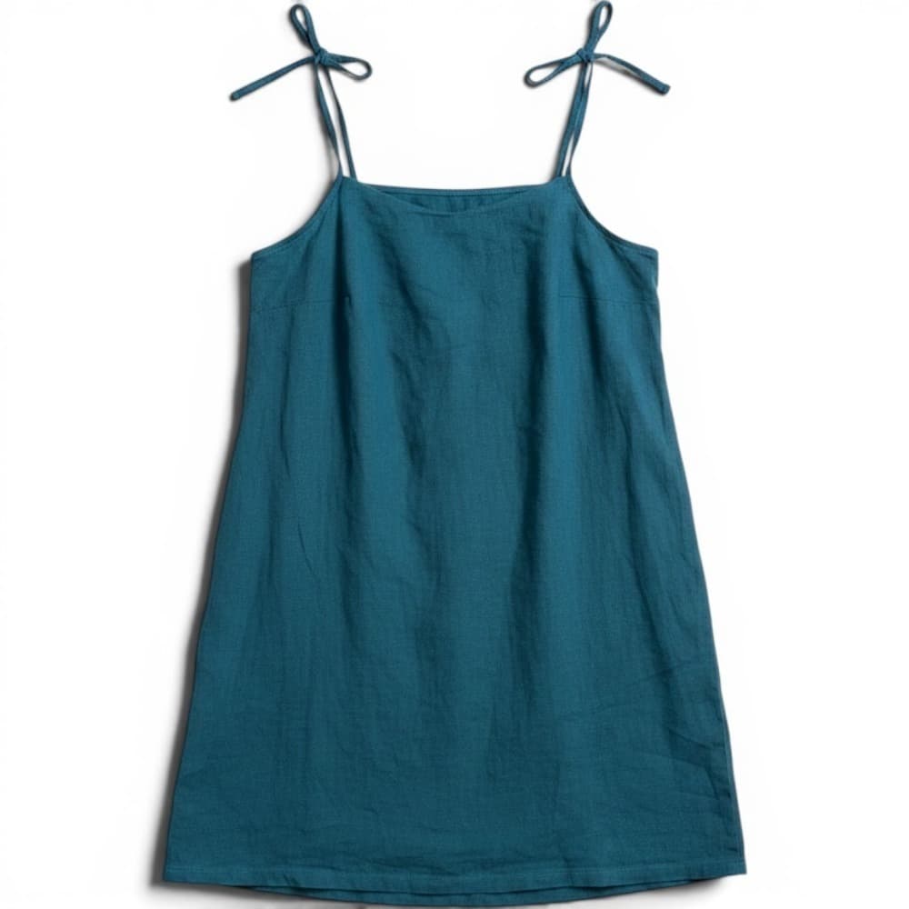 Vitamin A Teal Blue Linen Blend Halter Tie Back Swim Cover Up Mini Dress XL NEW