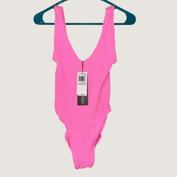 Love and Bikinis One Piece Swimsuit Strawberry Pink Crinkle One Size NWT 1000