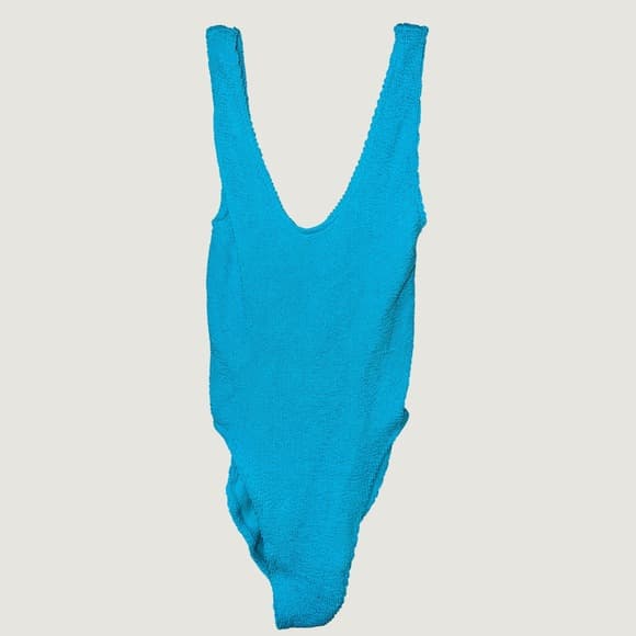 Love and Bikinis Scuba Blue Crinkle Seersucker One Piece Swimsuit One Size NWT