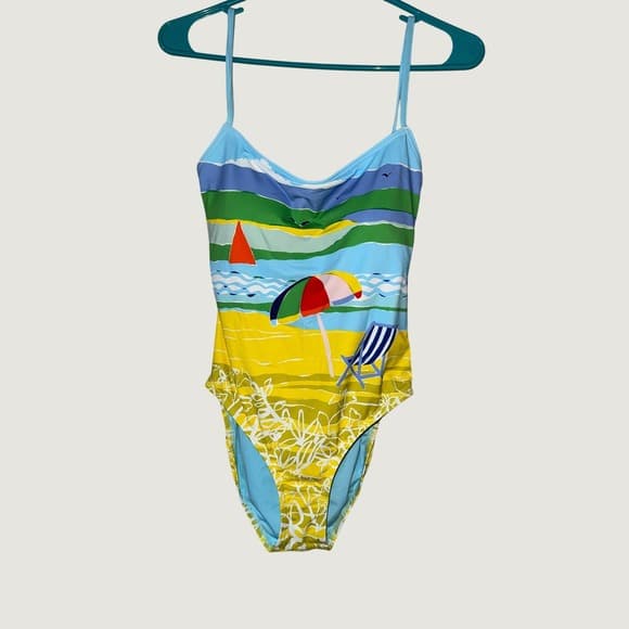 Kate Spade New York Beach Scene Tie Back One Piece Swimsuit Multi S6D539 Medium