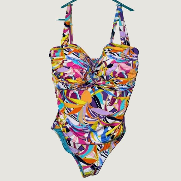 Bleu Rod Beattie Women Multi Abstract Tropical One Piece Swimsuit 20W RBLC25978X