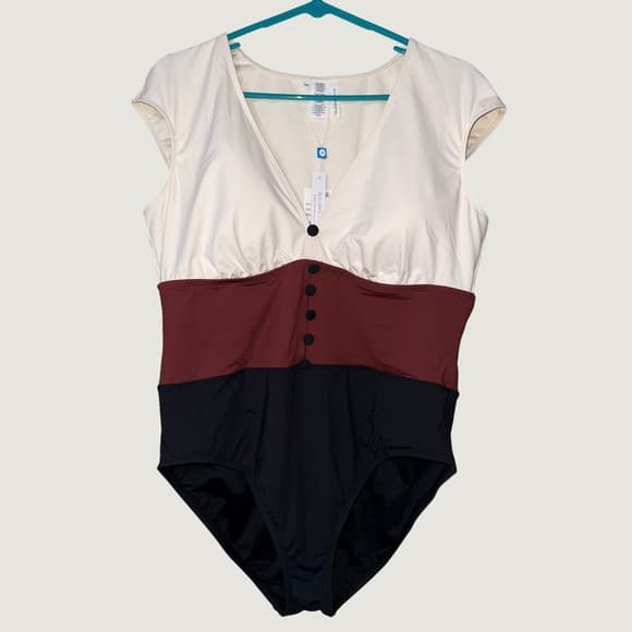 Bleu Rod Beattie Womens 16W Colorblock One Piece Swimsuit V-Neck RBBD25735X