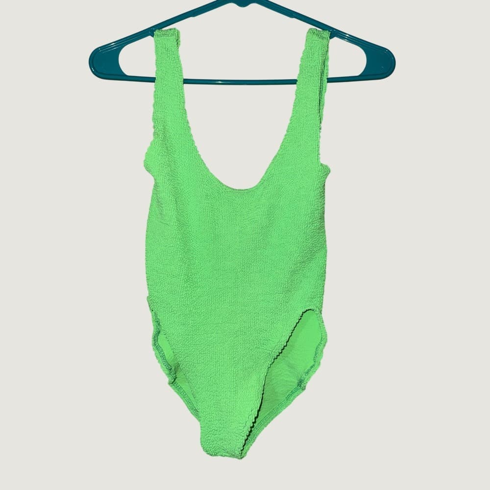 Love and Bikinis Jungle Green Crinkle One Piece Swimsuit Neon Seersucker OS NWT