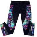 Athleta Floral Side Stripe Leggings Women's Medium Black Yoga Running 438834 — front