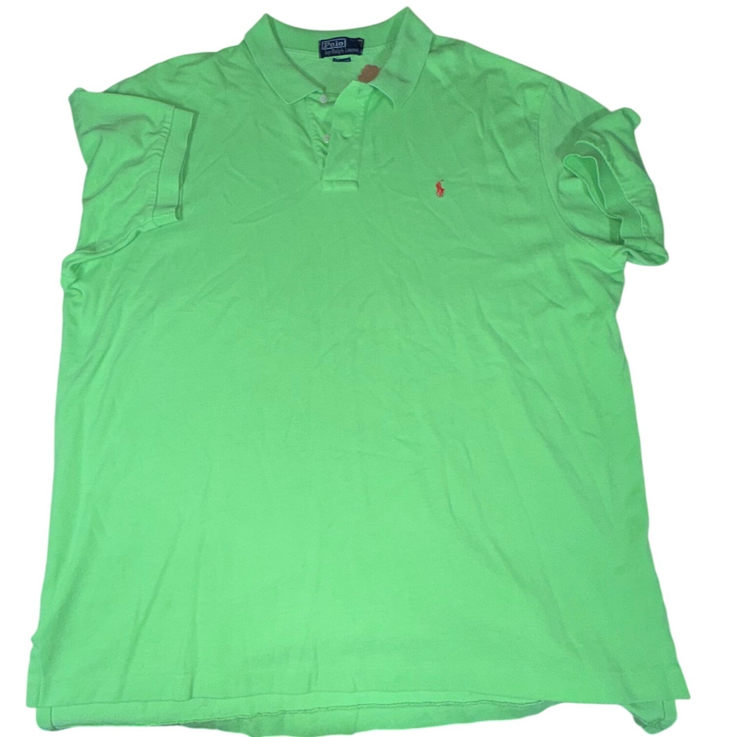 Polo Ralph Lauren Mens XXL Lime Green Cotton Pique Polo Shirt Orange Pony