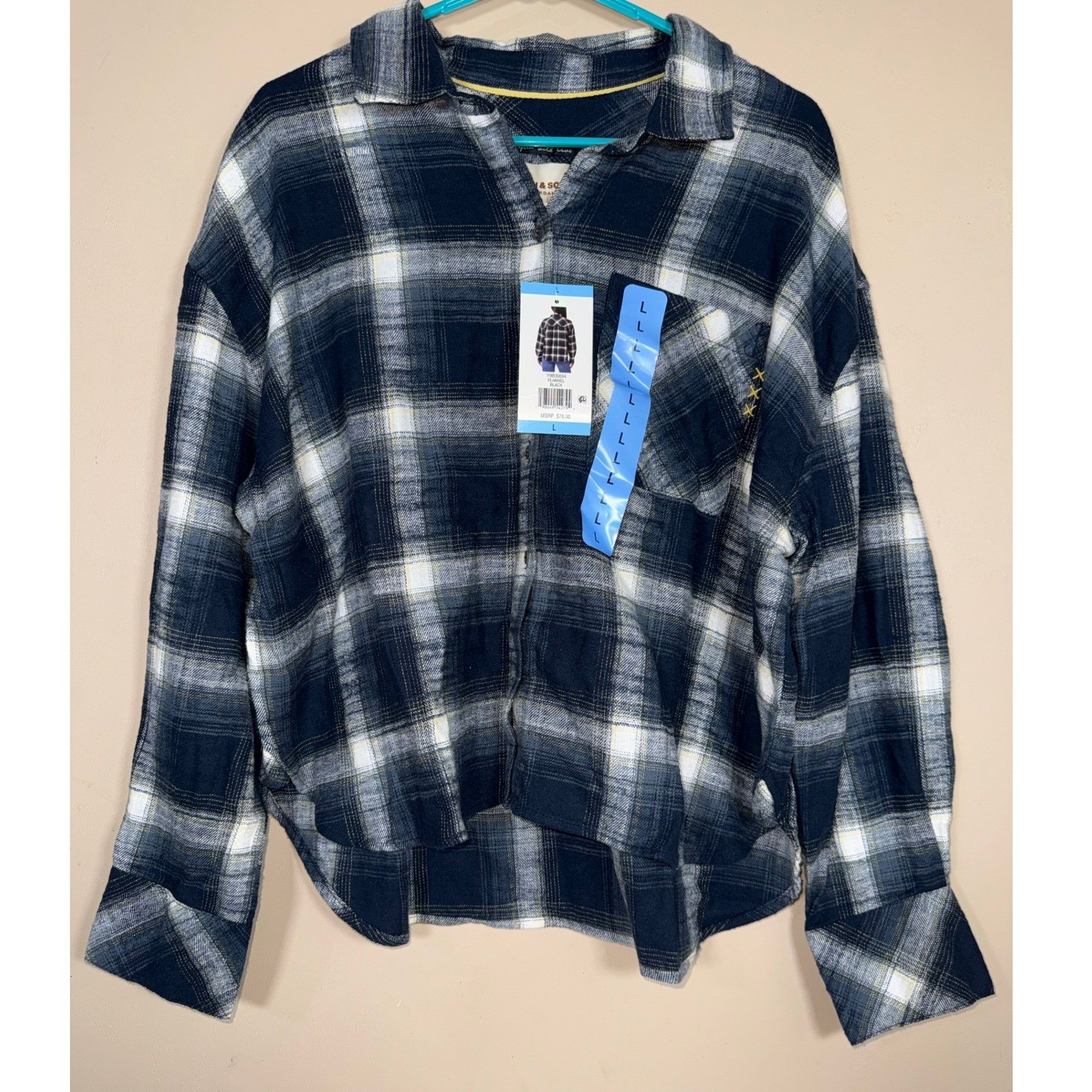 Scotch & Soda Amsterdam Plaid Flannel Shirt Womens L Black White Y9B00694 NWT