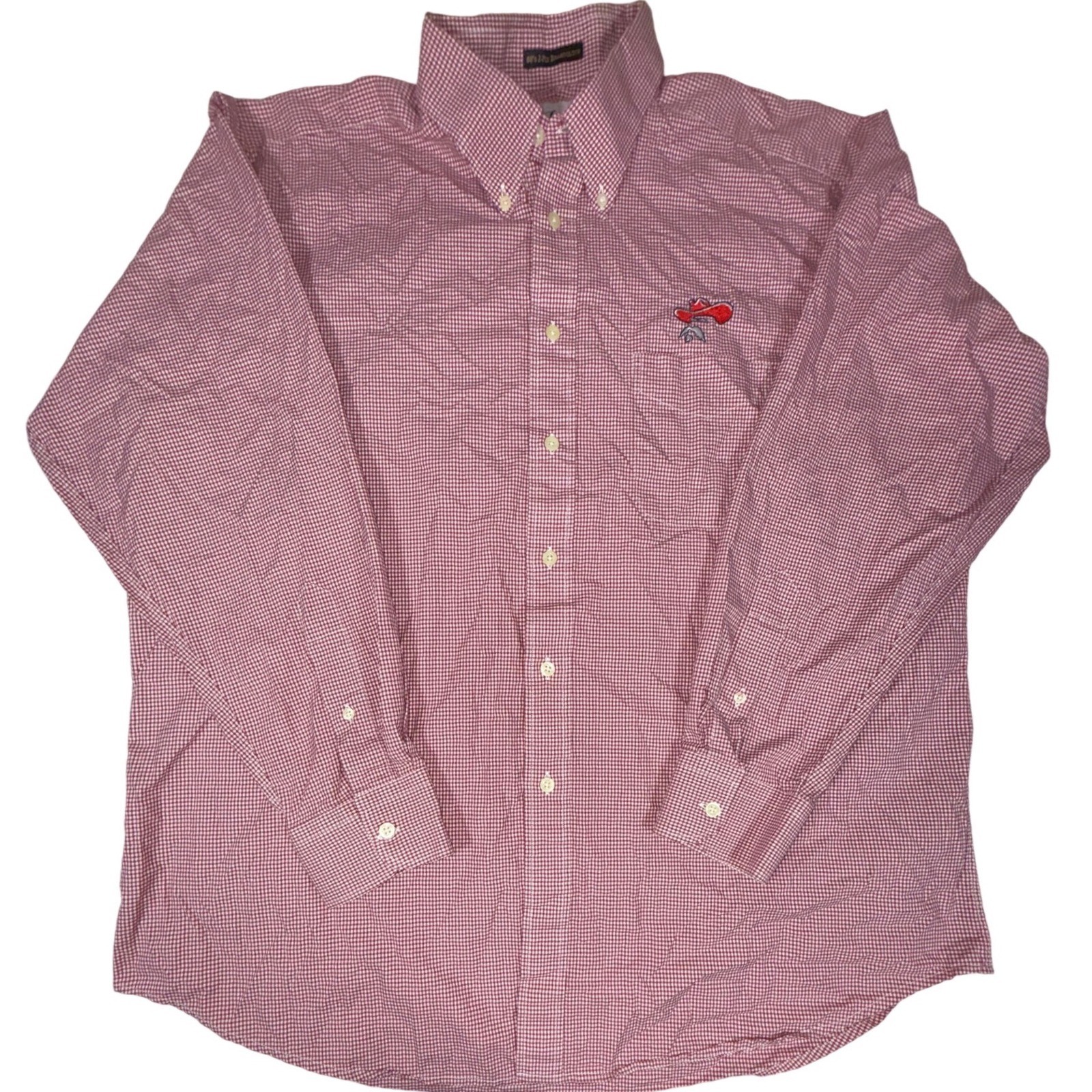 Not Forgotten Ole Miss Colonel Reb Mens XL Red White Gingham Button Down Shirt