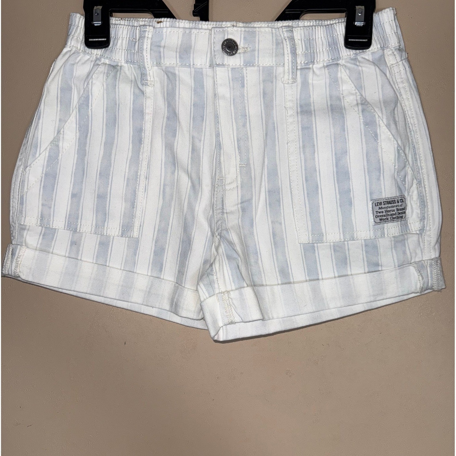 Levi's High Rise Shorts Girls 10/12 Blue White Striped Denim Cuffed
