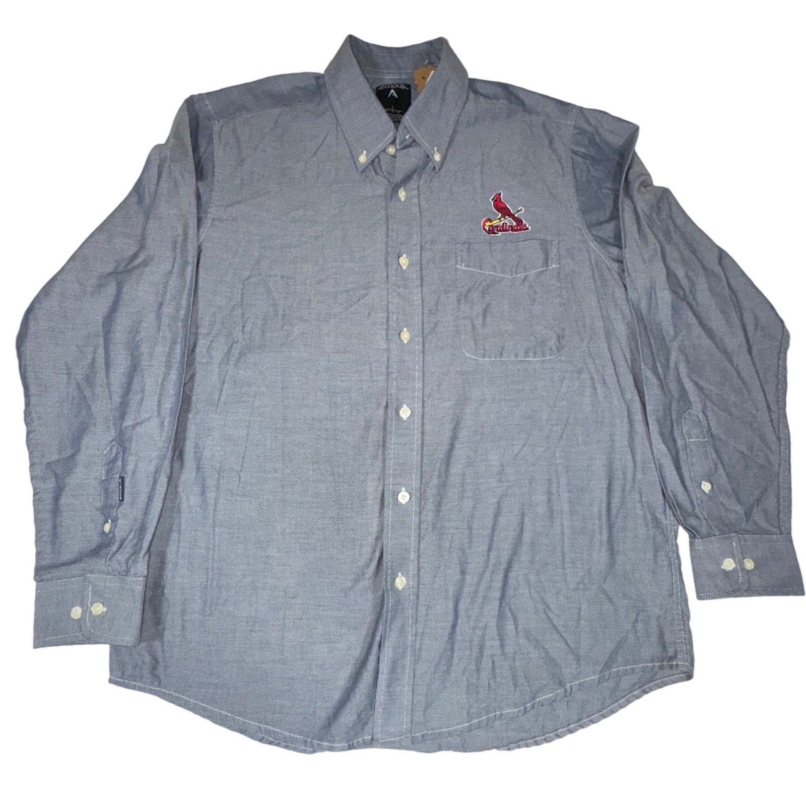 Antigua St. Louis Cardinals Mens L Gray Blue Micro Check Button Down Shirt MLB