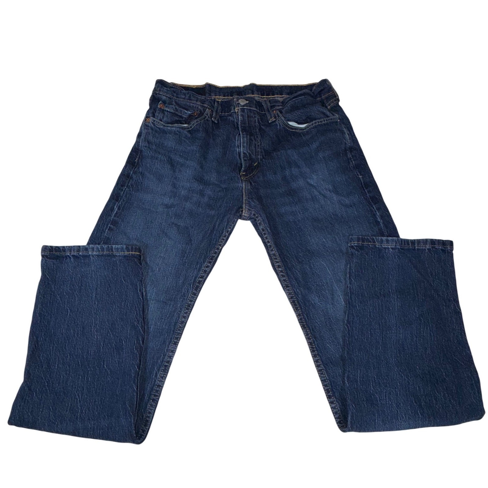 Levi's 505 Mens W32 L30 Nail Loop Knot Blue Regular Straight Jeans 00505-2195