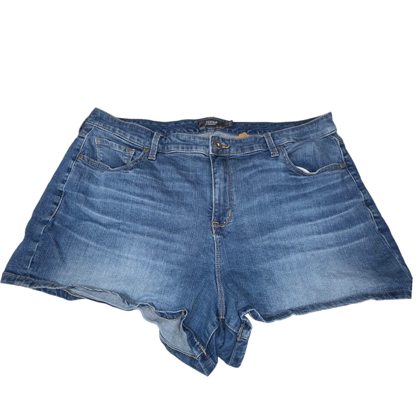 Torrid Feel The Fit Women's 18 Cutoff Denim Shorts Medium Wash Stretch