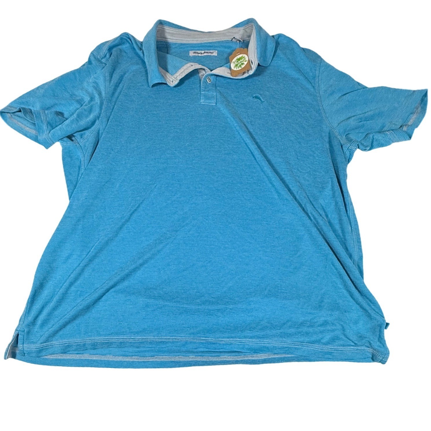 Tommy Bahama Men's XXL Blue Micro Stripe Marlin Logo Polo Shirt