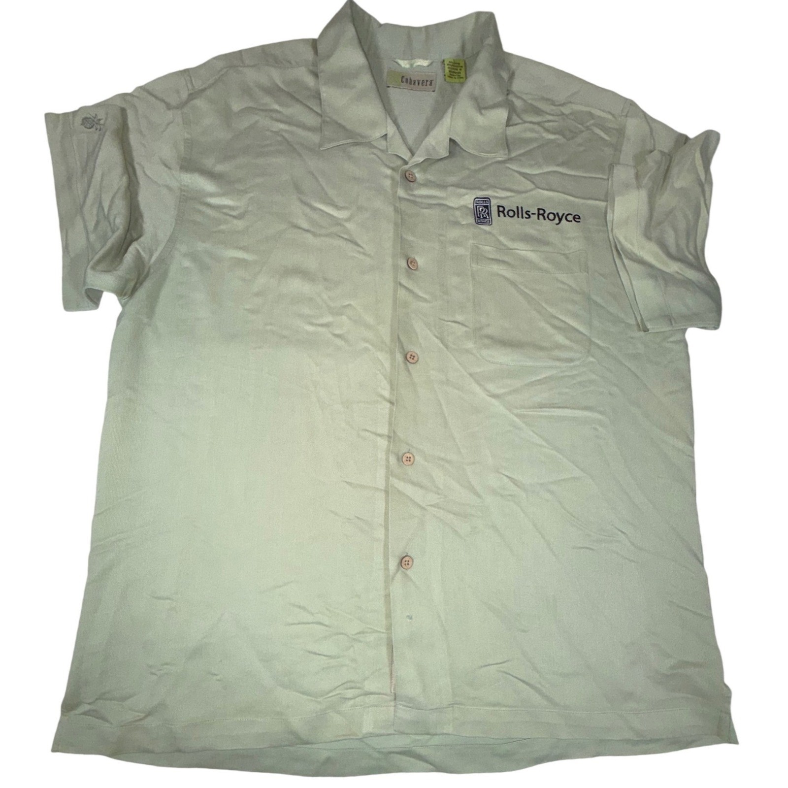 Cubavera Men's L Sage Green Rolls-Royce Embroidered Camp Shirt Rayon Blend