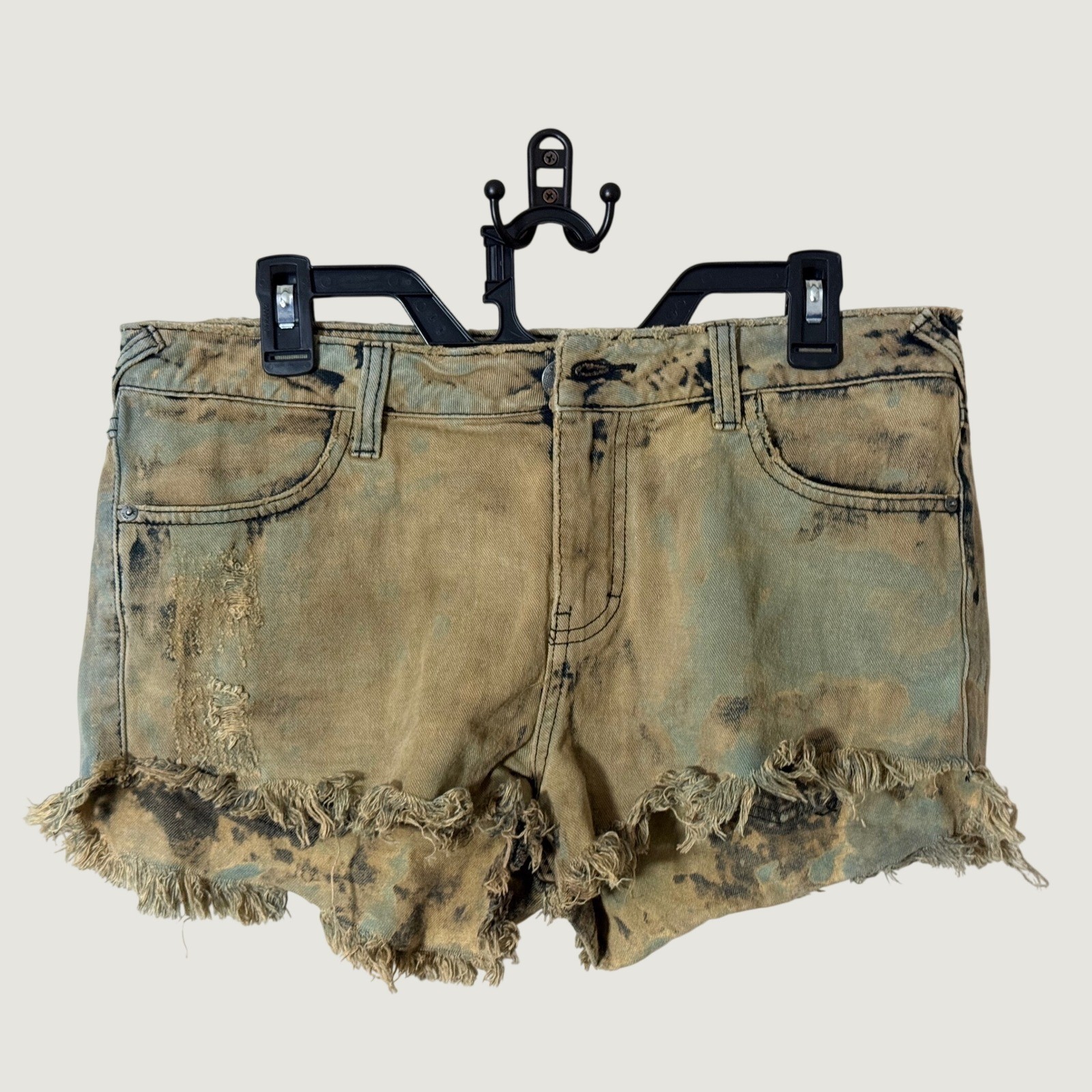 Free People Distressed Acid Wash Denim Cutoff Shorts Women's 28 Tan Green