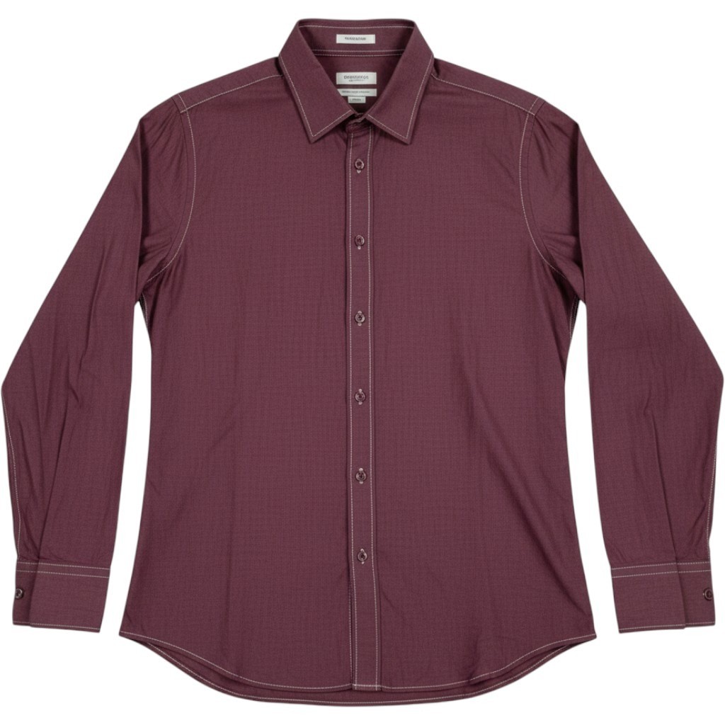 Calvin Klein Men's L Burgundy Slim Fit Cotton Button-Up Shirt Contrast Stitch
