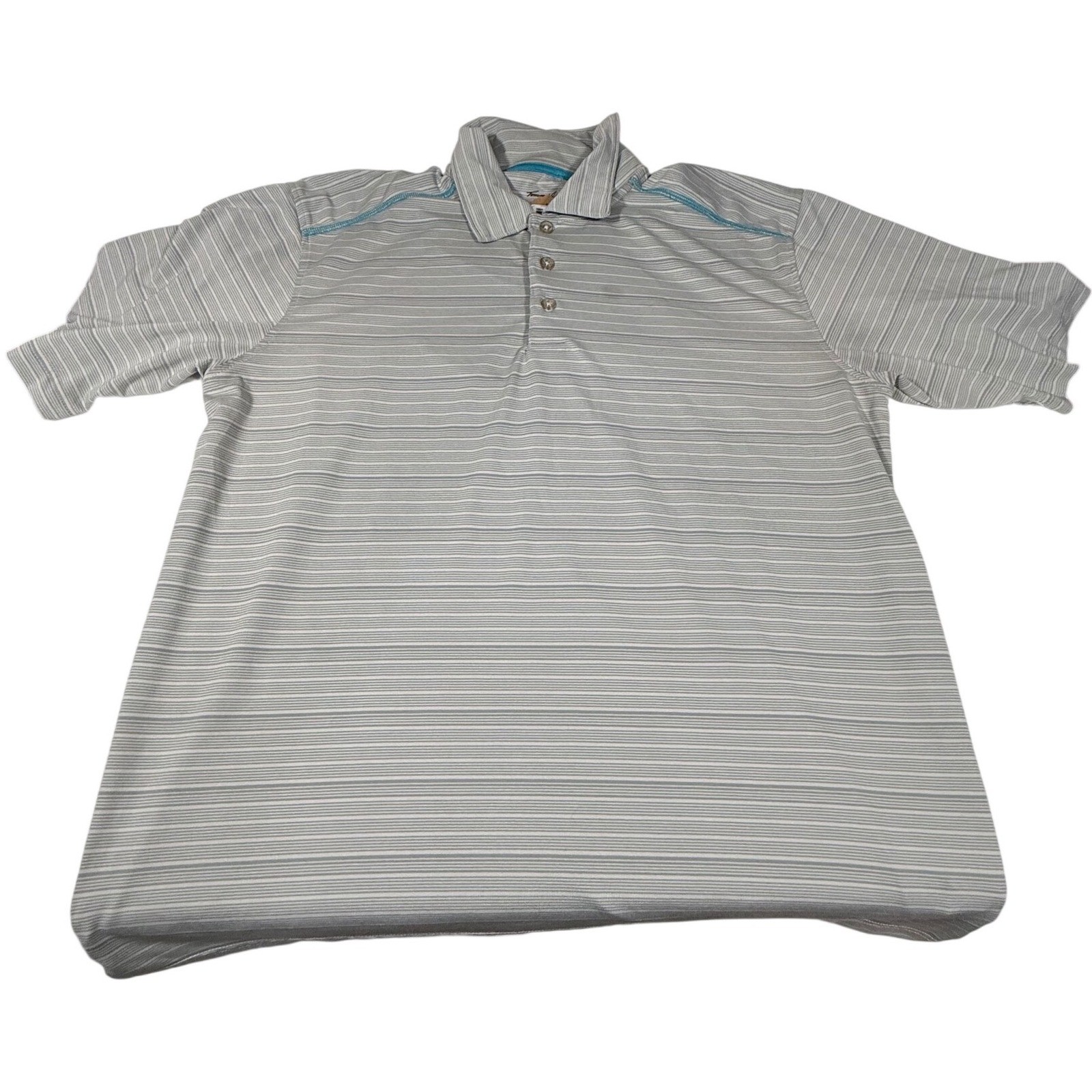 Tommy Armour Men's L Gray Teal Striped Dri-Logic Golf Polo Shirt