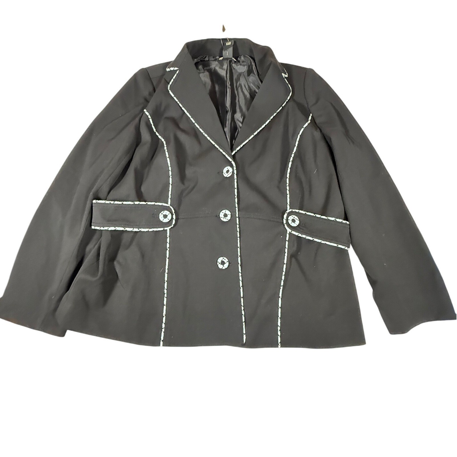 Lane Bryant Women's 18 Black Contrast Braided Trim 3-Button Blazer NWT