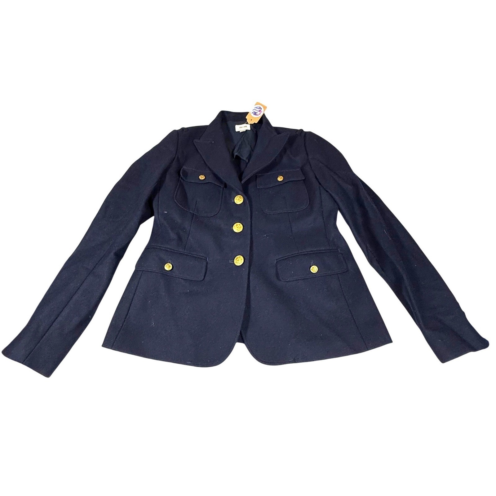 Fossil Women's M Navy Wool Blend Military Blazer Gold Eagle Buttons