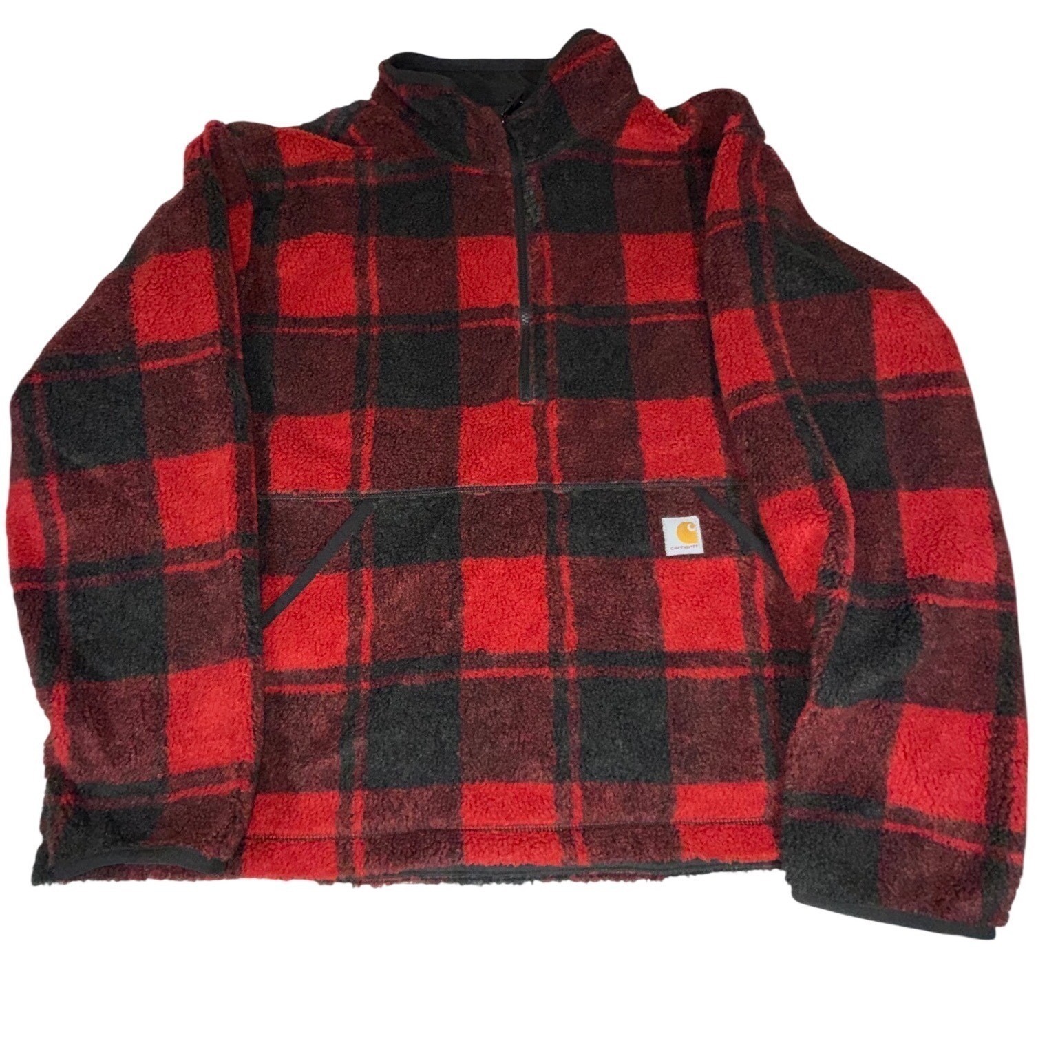 Carhartt OJ6443-M Men's 2XL Red Black Plaid Loose Fit Fleece 1/4 Zip NWT