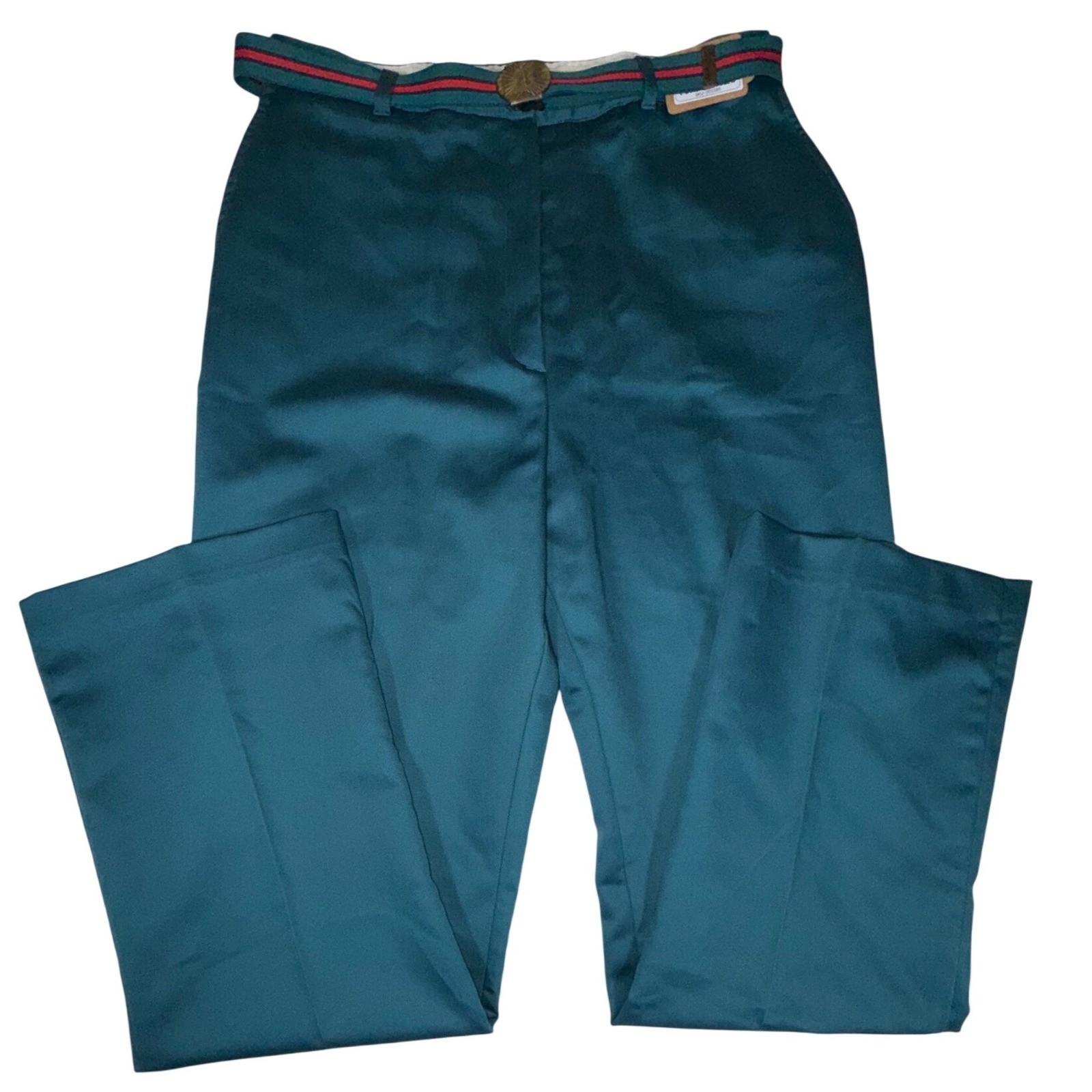 NWT Vintage Sears Fashion Place Women's 16 Teal Sateen Belted Classic Pants