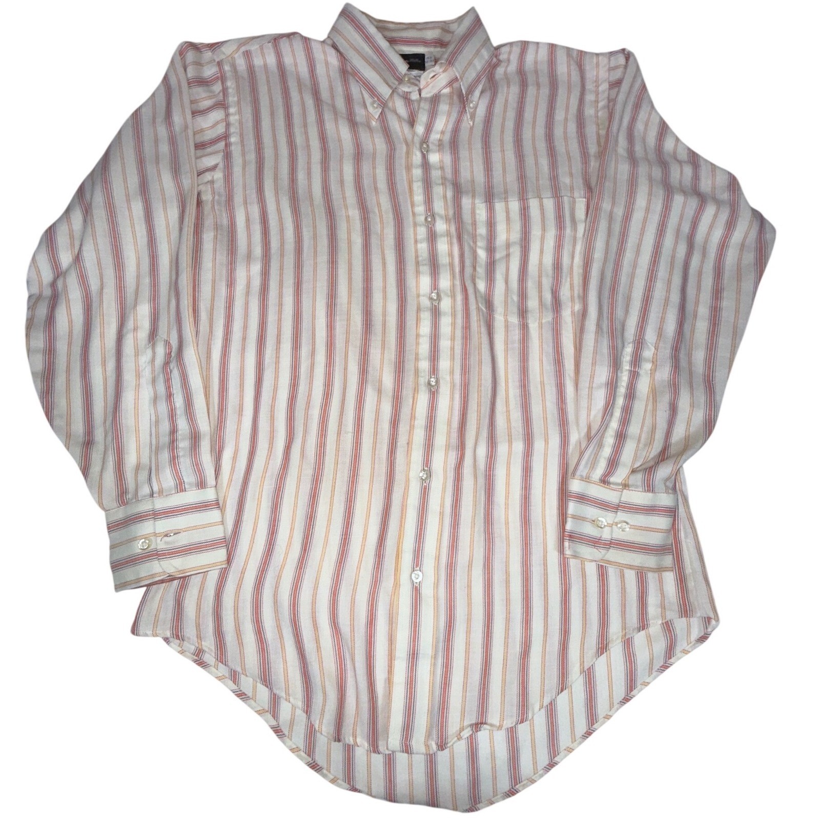 Vintage John Miller Men's 15.5 32-33 White Red Stripe Button Down Shirt