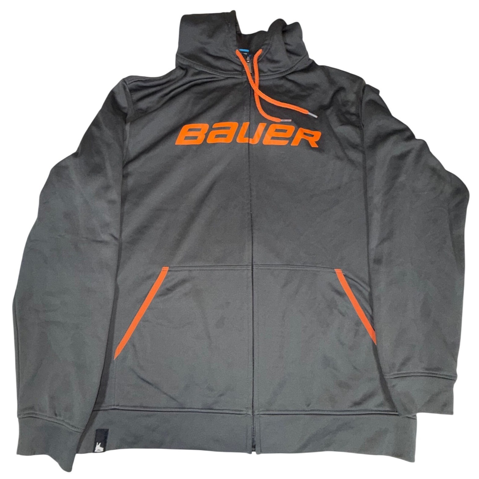 Bauer Men's Large Gray Orange Full Zip Hockey Hoodie Sweatshirt