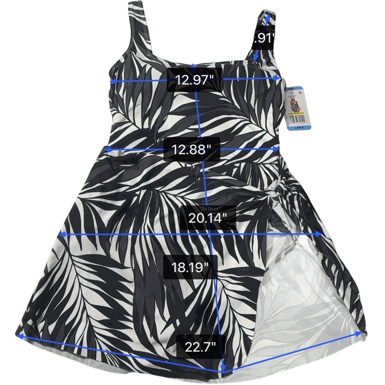 Anne Cole Swim Dress Womens L Black White Palm Print One Piece NWT UPF 50