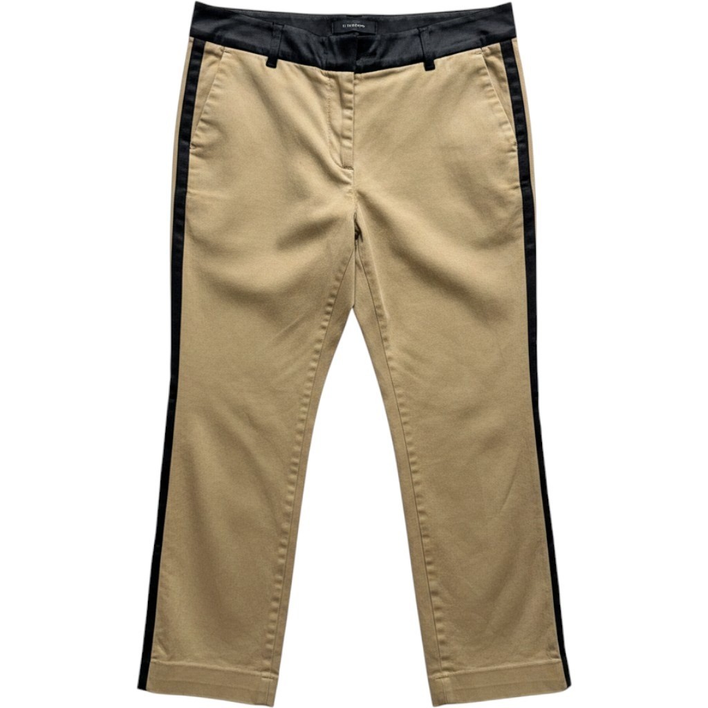 J.Crew Cameron Tuxedo Pants Womens 10 Khaki Black Satin Stripe Cropped