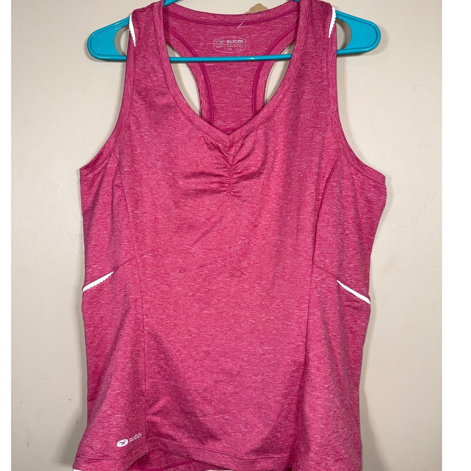 SUGOI Women's L Pink Heather Cycling Tank Top Racerback Rear Pockets