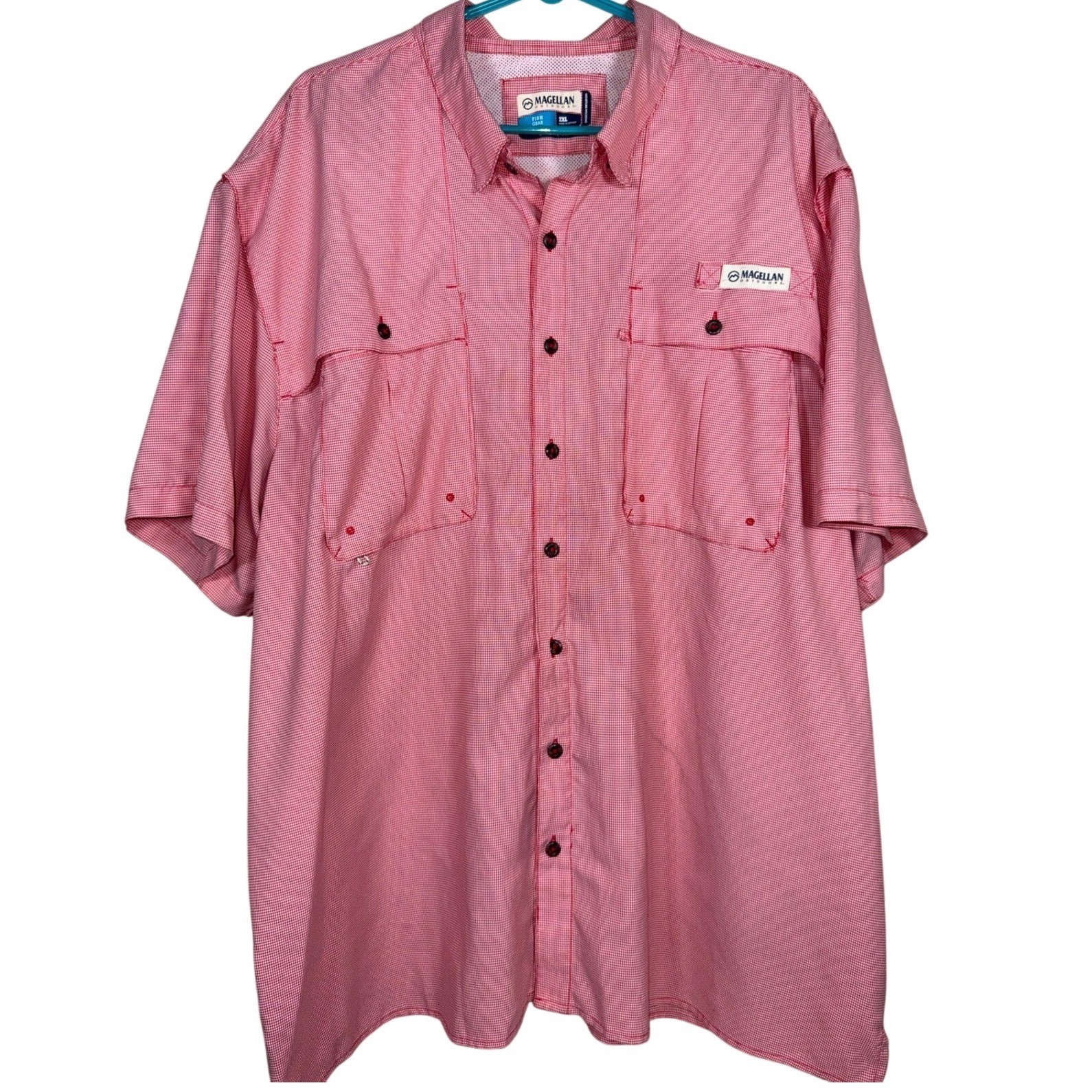 Magellan Outdoors Fish Gear Men's 2XL Red Houndstooth Vented Fishing Shirt