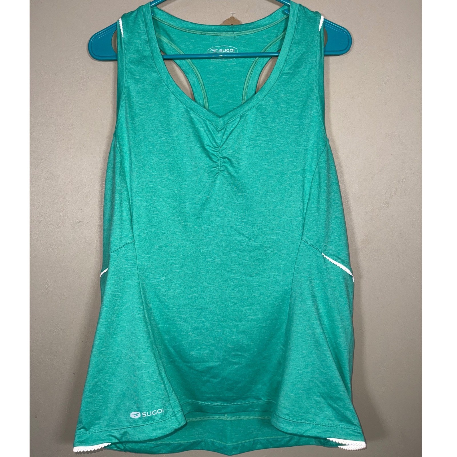 SUGOI Women's L Teal Green Cycling Tank Top Racerback Rear Pockets