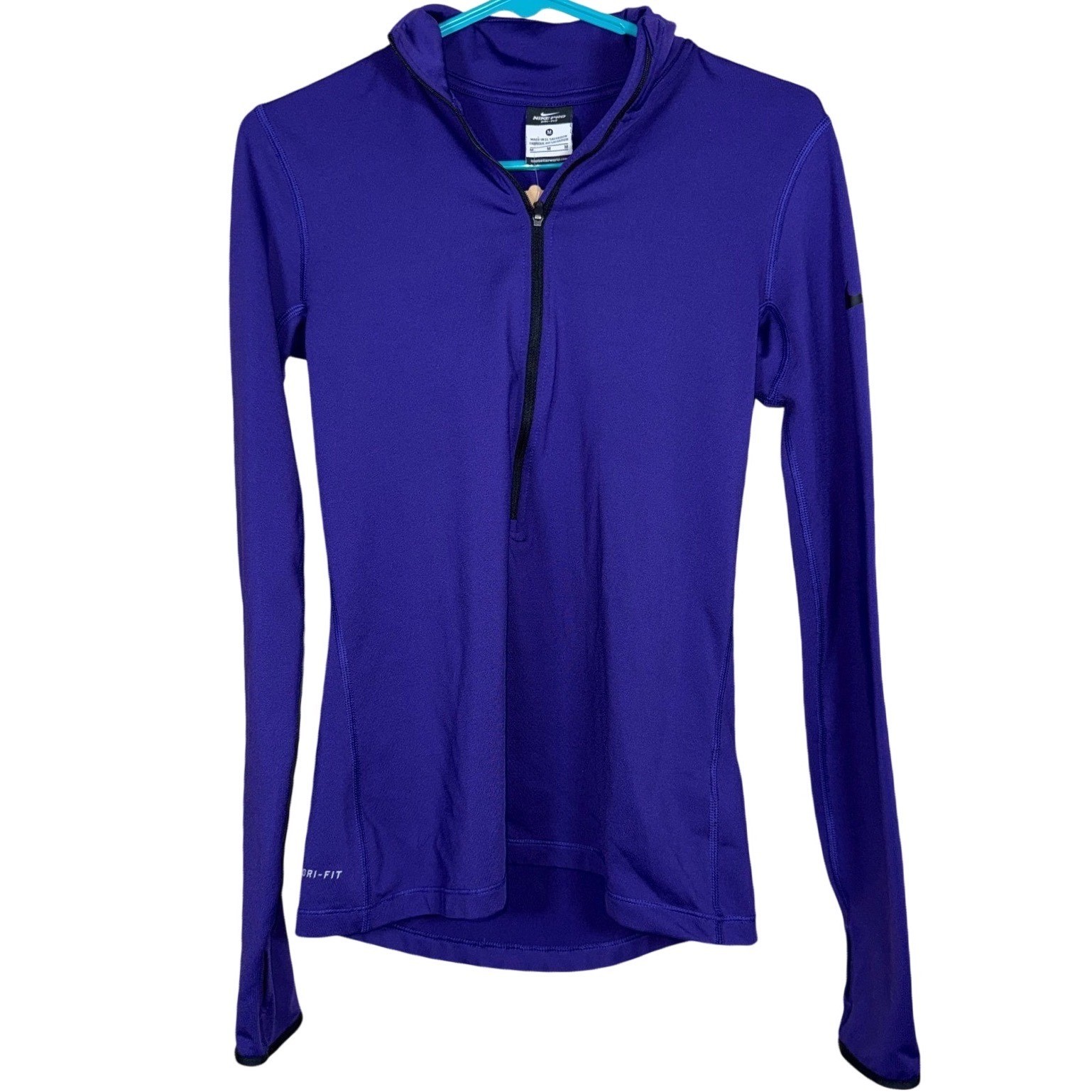 Nike Pro Dri-FIT Womens M Purple 1/4 Zip Long Sleeve Thumbhole Running Top