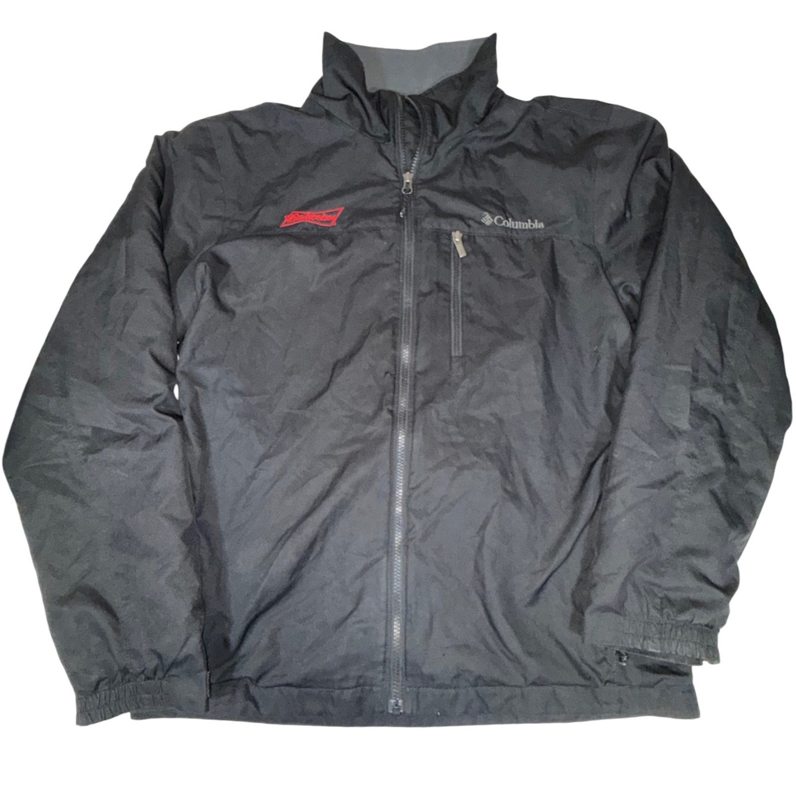 Columbia Budweiser Windbreaker Jacket Mens M Black Fleece Lined Embroidered