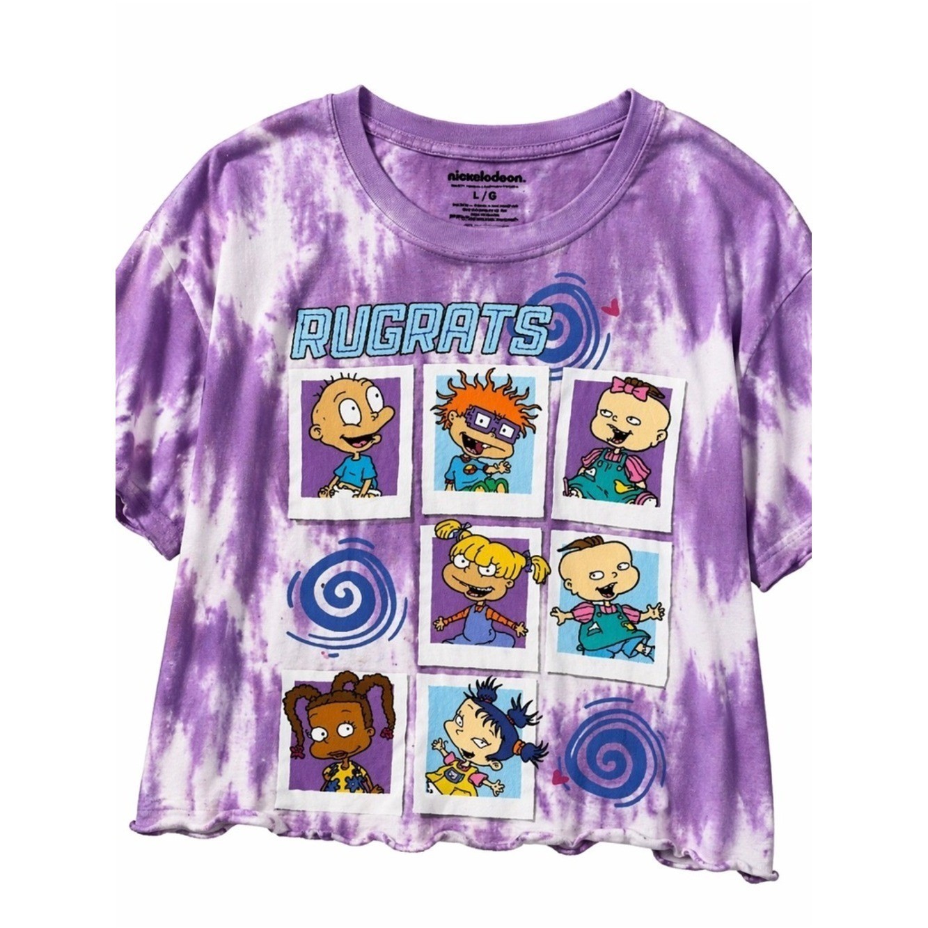 Nickelodeon Rugrats Women's L Purple Tie-Dye Crop Graphic Tee 21" Pit to Pit