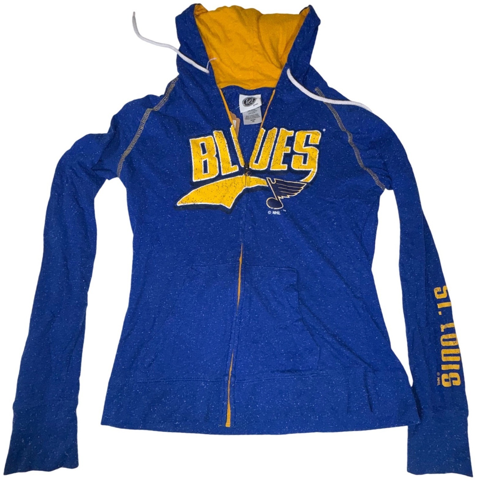 St Louis Blues NHL Womens S 4/6 Blue Full Zip Hoodie Distressed Print Hockey