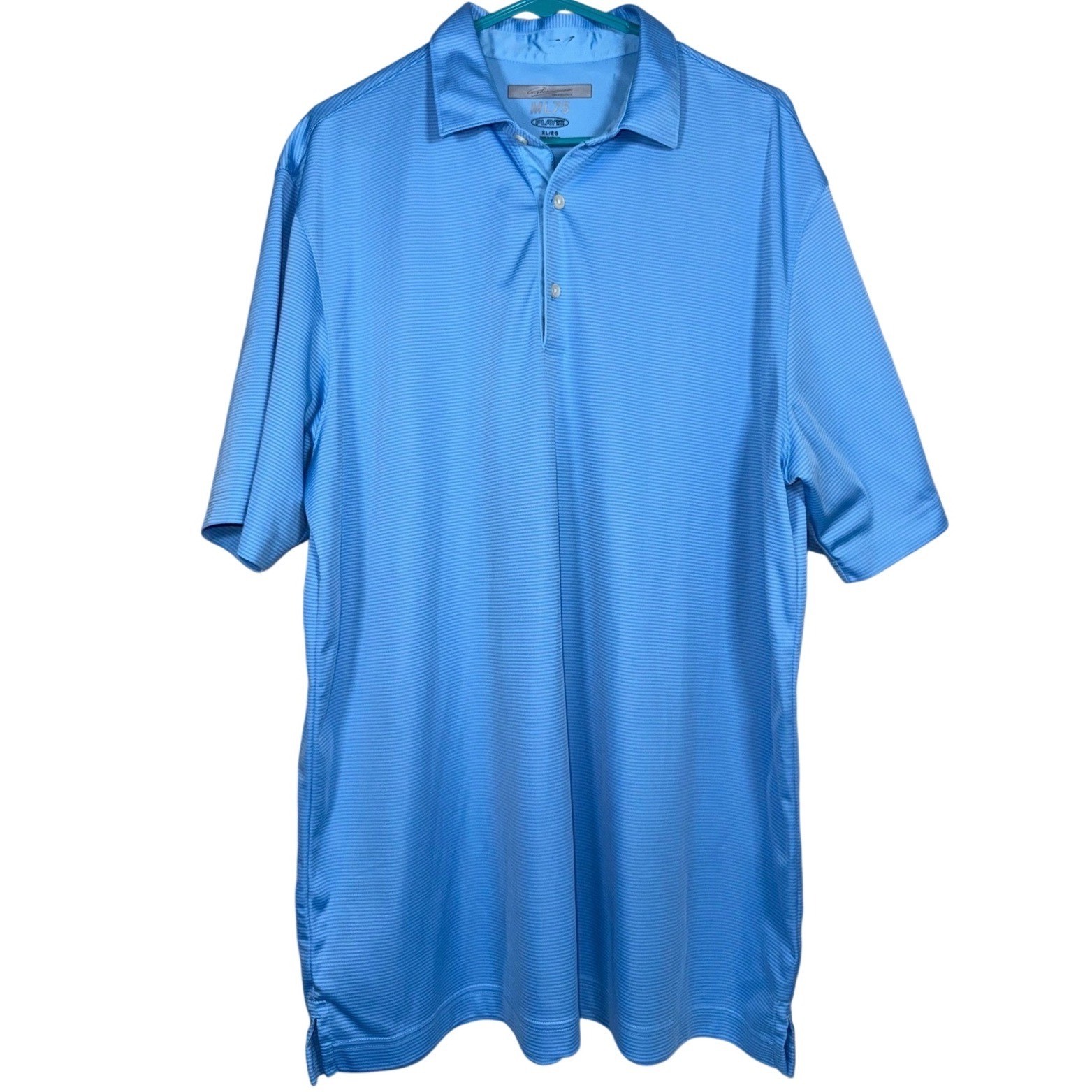 Greg Norman ML75 Play Dry Mens XL Blue Micro Stripe Short Sleeve Golf Polo