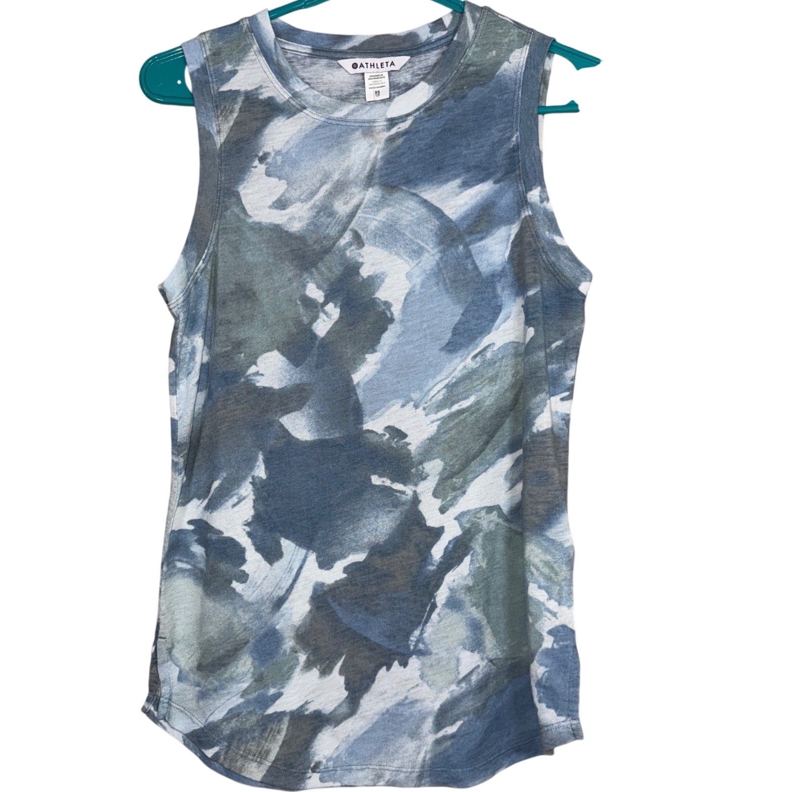 Athleta Womens XS Blue Gray Abstract Brushstroke Sleeveless Muscle Tank Top